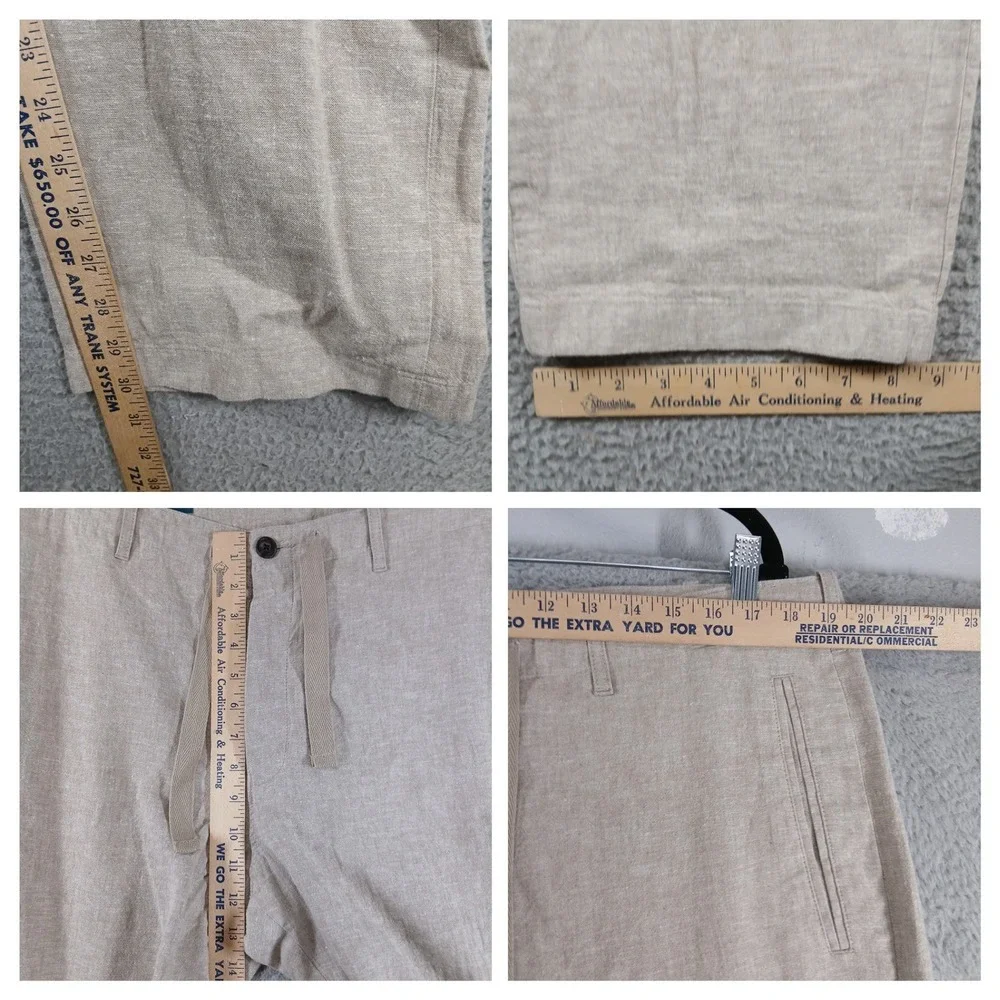 Perry Ellis Linen Blend‎ Flat Front Drawstring Casual Pants 36x30 Beige